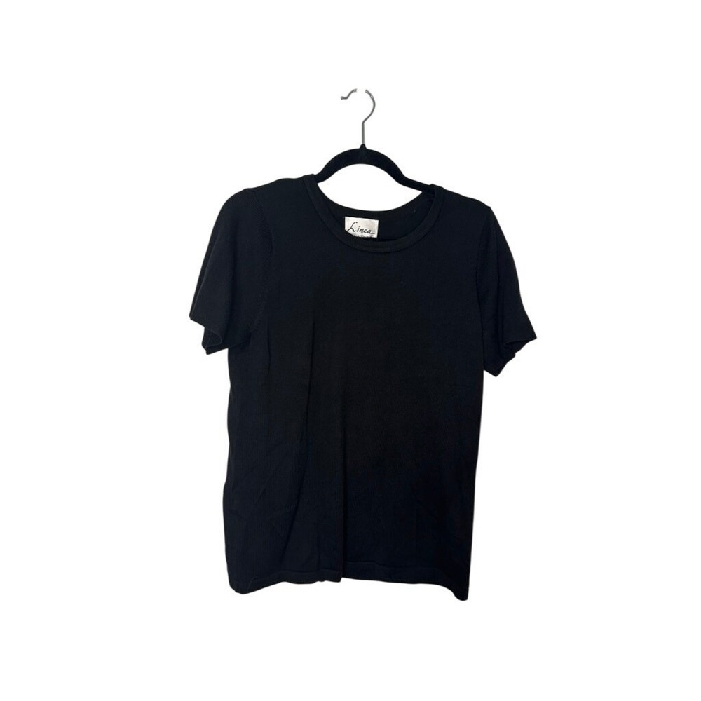 Linea by Louis Dell'Olio Black Ribbed Knit Short Sleeve Top Tee